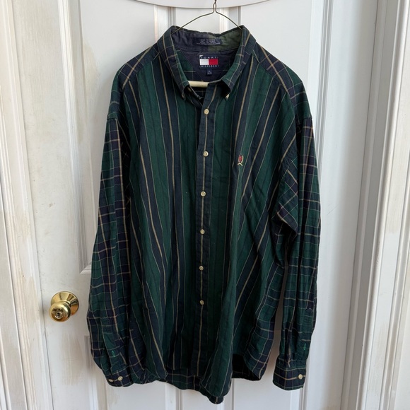 Tommy Hilfiger Men's Dark Green Striped Shirt - Picture 1 of 4